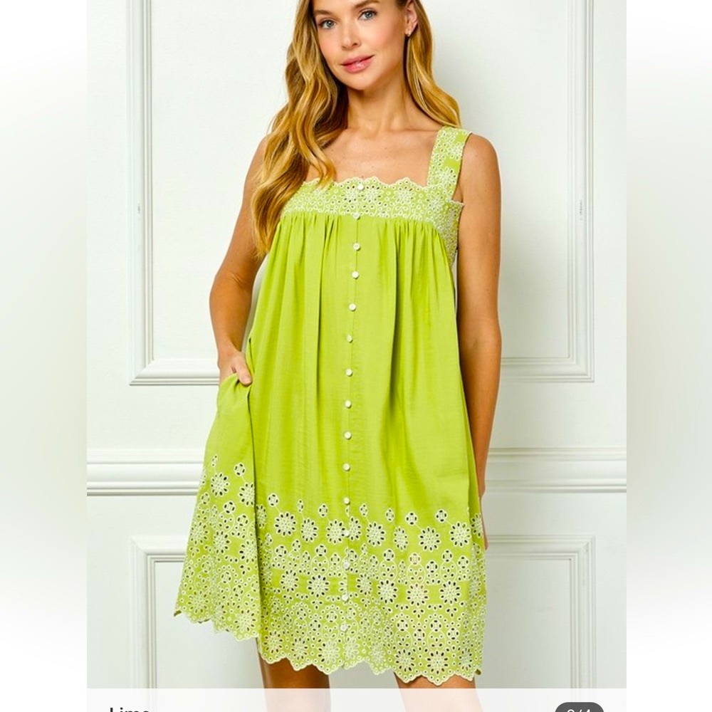 #080 Lime Green Sleeveless Dress with Floral Cutouts